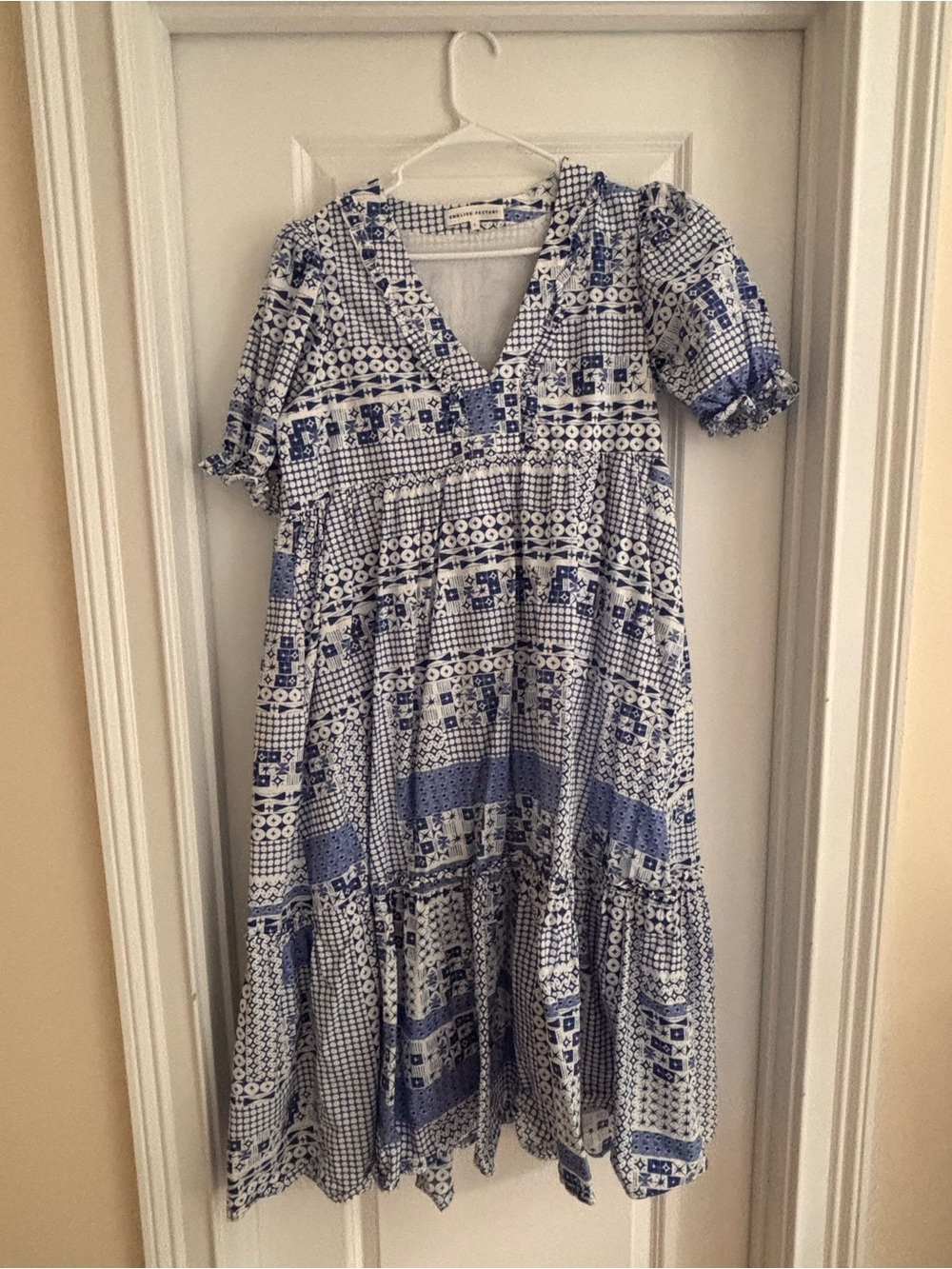 English Factory Blue and White Patchwork Maxi Dress